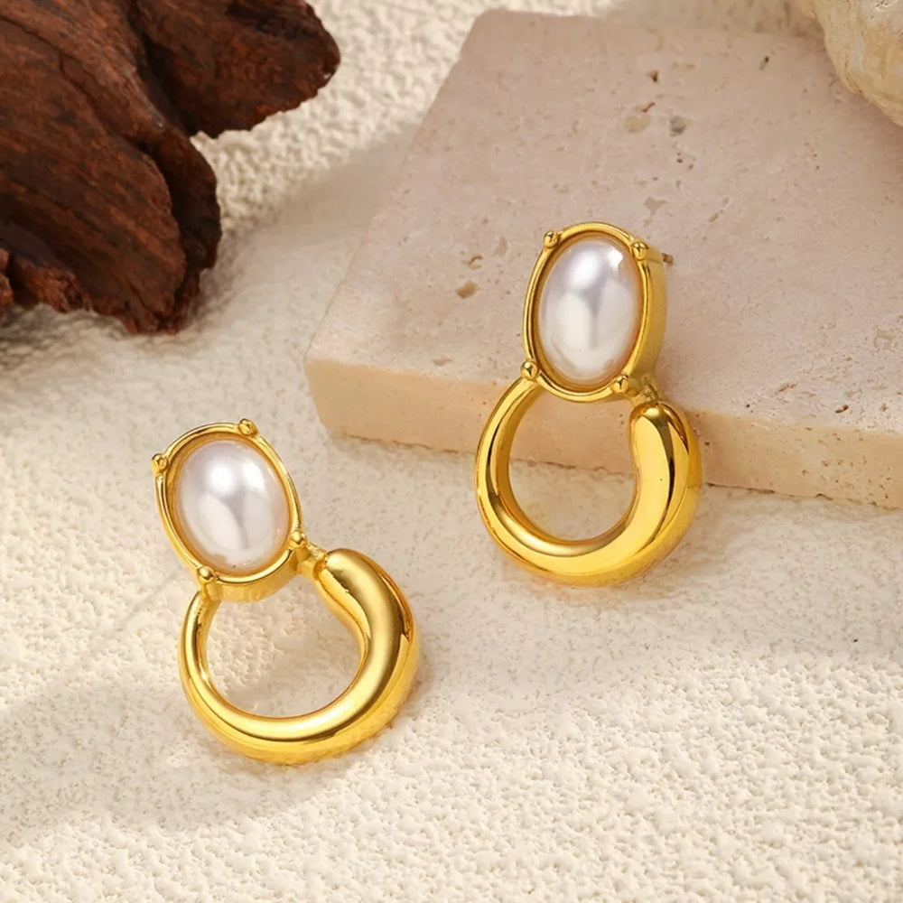 18K Gold-Plated Pearl Earrings - Trendsi - Flyclothing LLC
