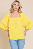 Culture Code Texture Square Neck Puff Sleeve Top - Trendsi - Flyclothing LLC