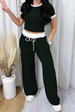 Contrast Trim Round Neck Top and Pants Set - Trendsi - Flyclothing LLC