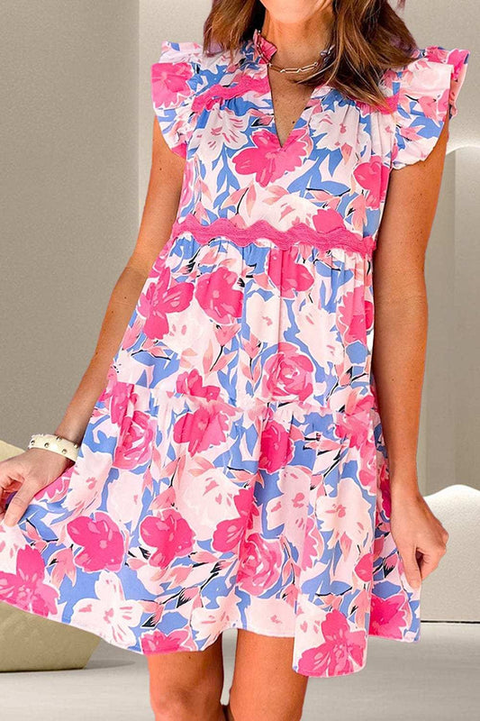 Ruffled Printed Cap Sleeve Mini Dress - Trendsi - Flyclothing LLC