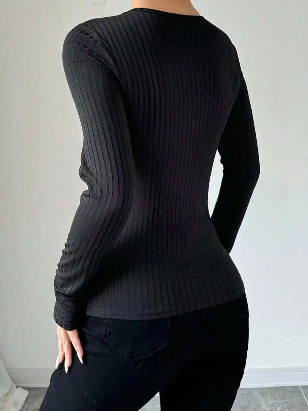 Mesh Detail Round Neck Long Sleeve Top - Trendsi - Flyclothing LLC