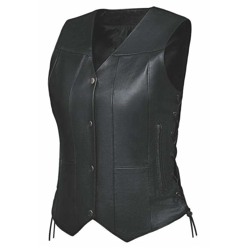 Belle - Ladies 10 Pocket Leather Vest - Unik Just for Bikers - Flyclothing LLC