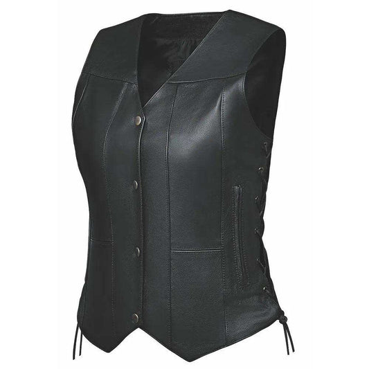 Belle - Ladies 10 Pocket Leather Vest - Unik Just for Bikers - Flyclothing LLC
