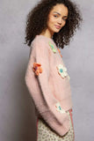 POL Round Neck Long Sleeve Sweater with 3D Floral Patch Detail - Trendsi - Flyclothing LLC