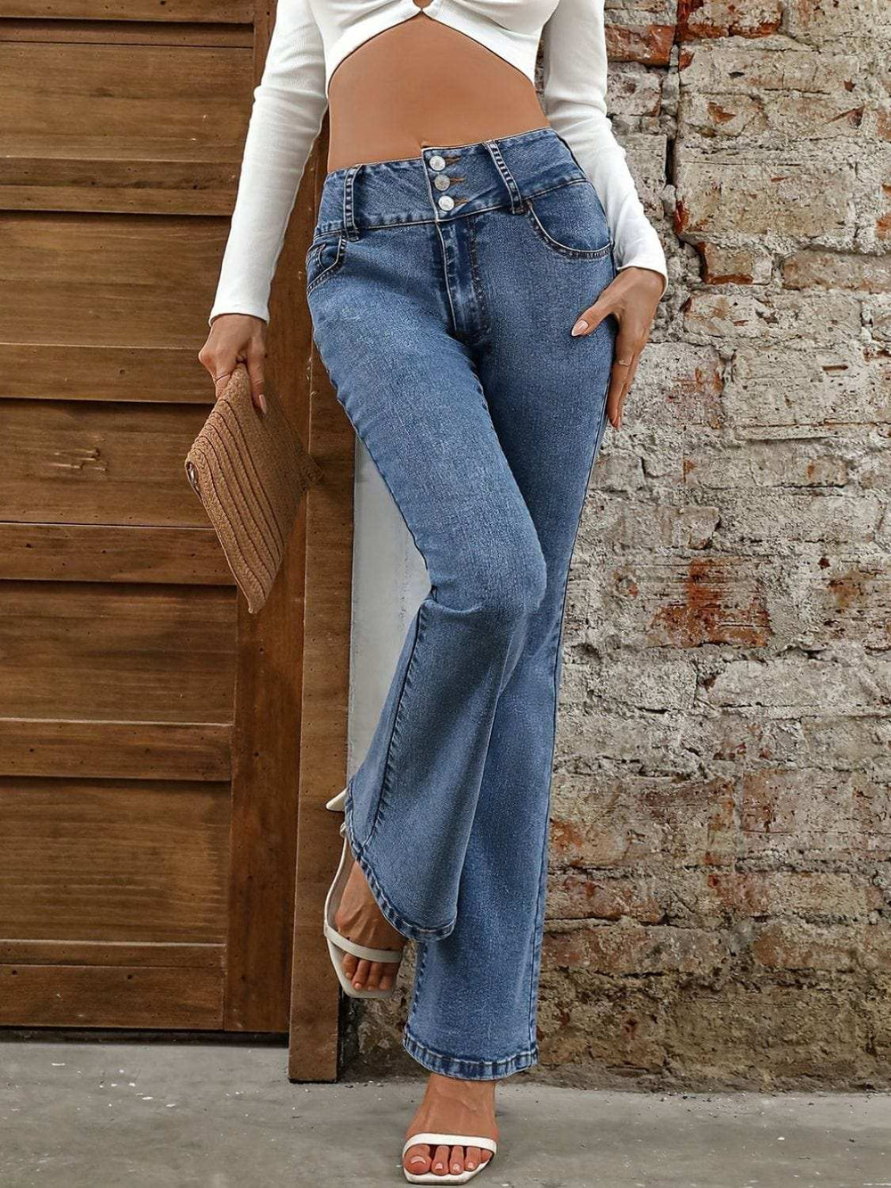 Bootcut Jeans with Pockets - Trendsi - Flyclothing LLC