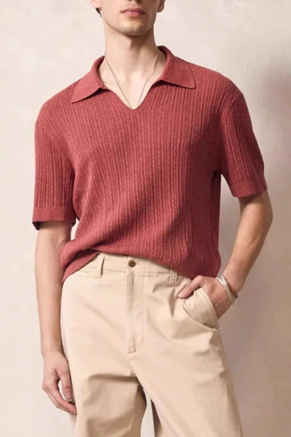 Men's Plus Size Johnny Collar Half Sleeve Knit Polo - Trendsi - Flyclothing LLC