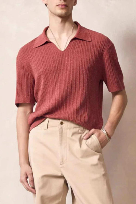 Men's Plus Size Johnny Collar Half Sleeve Knit Polo - Trendsi - Flyclothing LLC