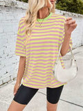 Lovelet Striped Round Neck Half Sleeve T-Shirt - Trendsi - Flyclothing LLC