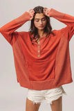 BiBi French Terry Knit Side Block Buttoned Henley Top - Trendsi - Flyclothing LLC