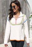 Contrast Half Zip Drop Shoulder Sweater - Trendsi - Flyclothing LLC
