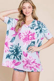 BOMBOM Floral V-Neck Short Sleeve T-Shirt - Trendsi - Flyclothing LLC