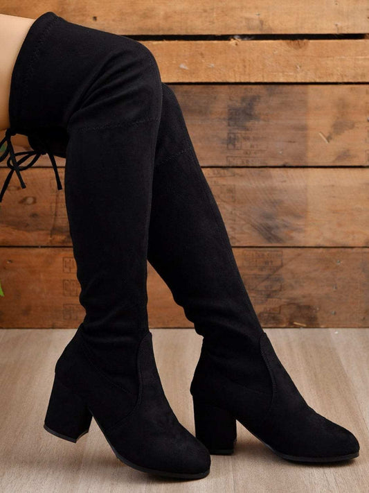 Round Toe Block Heel Boots - Trendsi - Flyclothing LLC