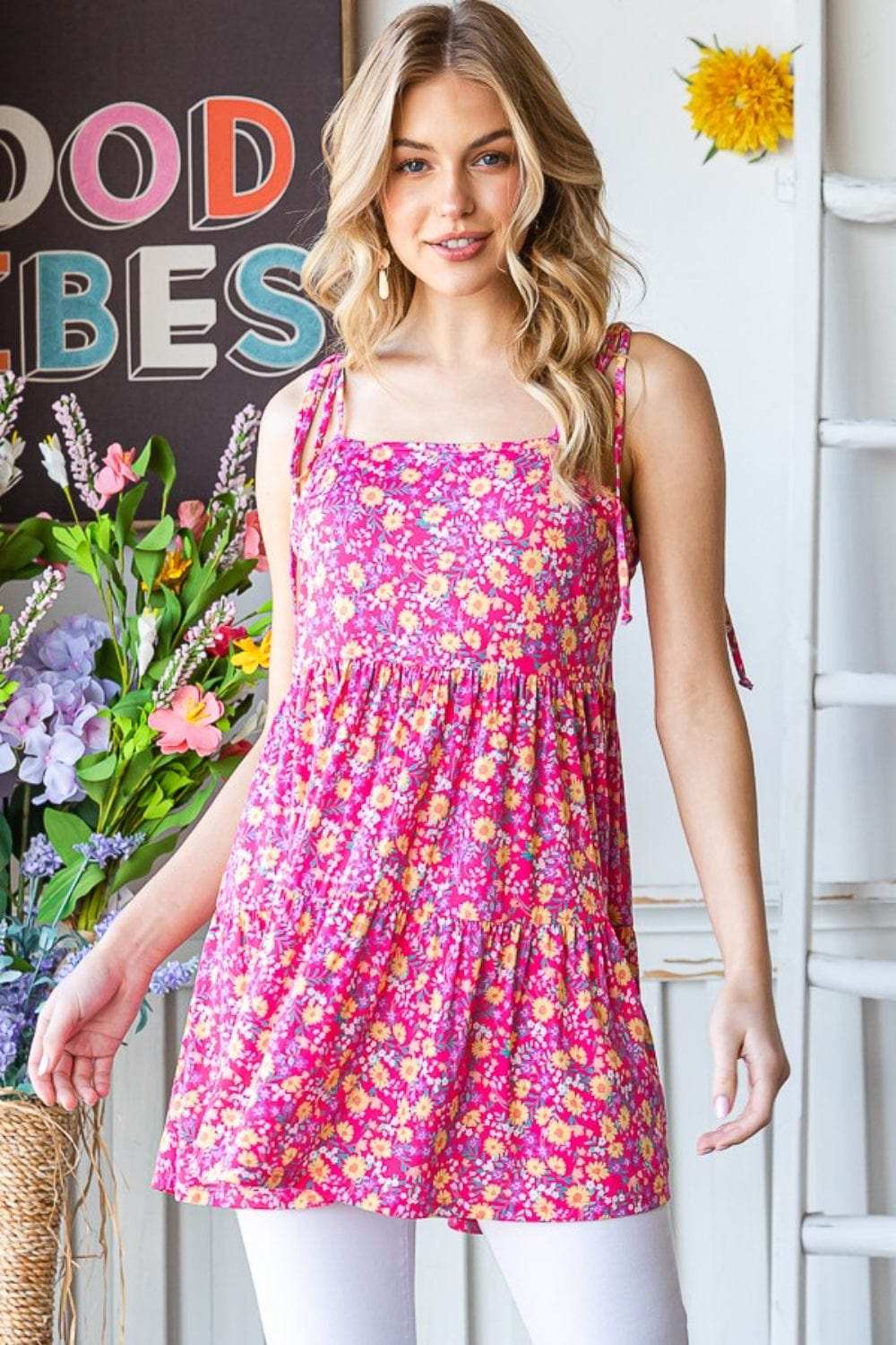 Heimish Full size Floral Tie Shoulder Tiered Cami - Trendsi - Flyclothing LLC