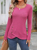 Decorative Button Round Neck Long Sleeve T-Shirt - Trendsi - Flyclothing LLC