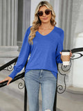 V-Neck Lantern Sleeve T-Shirt - Trendsi - Flyclothing LLC