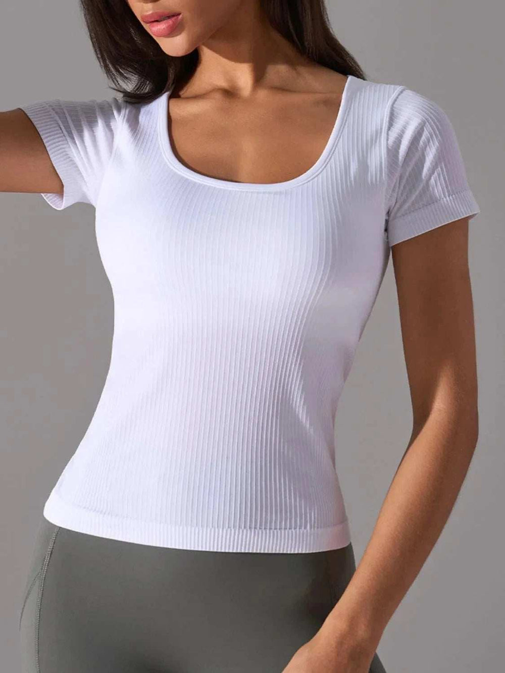 Square Neck Active T-Shirt with Detachable Chest Pads - Trendsi - Flyclothing LLC