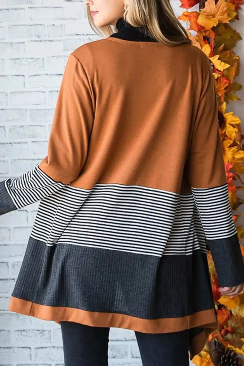 Striped Open Front Long Sleeve Cover Up - Trendsi - Flyclothing LLC