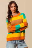 SO ME Multi Color Stripe Sweater with Ribbed Detail - Trendsi - Flyclothing LLC