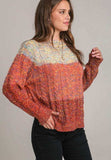 Cable-Knit Color Block Round Neck Long Sleeve Sweater - Trendsi - Flyclothing LLC