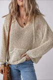 Openwork Dropped Shoulder Hooded Knit Top - Trendsi - Flyclothing LLC