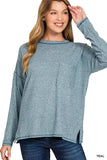 Zenana Soft Melange Hacci Round-Neck Long Sleeve T-Shirt - Trendsi - Flyclothing LLC