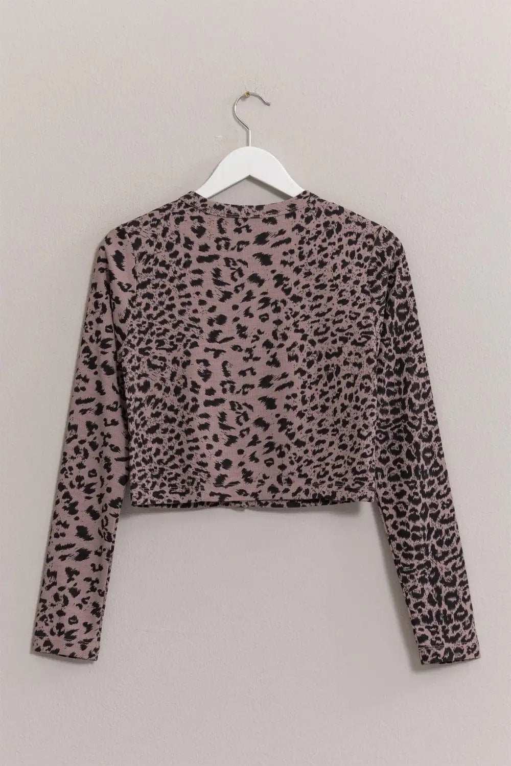 HYFVE Animal Print Snap Down Crop Cardigan - Trendsi - Flyclothing LLC