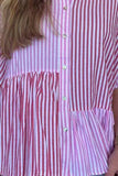 Button Down Striped Ruffled Hem Shirt - Trendsi - Flyclothing LLC