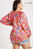 Umgee Full Size Satin Paisley Ruffle Neck Button-Up Shirt Plus Size - Trendsi - Flyclothing LLC