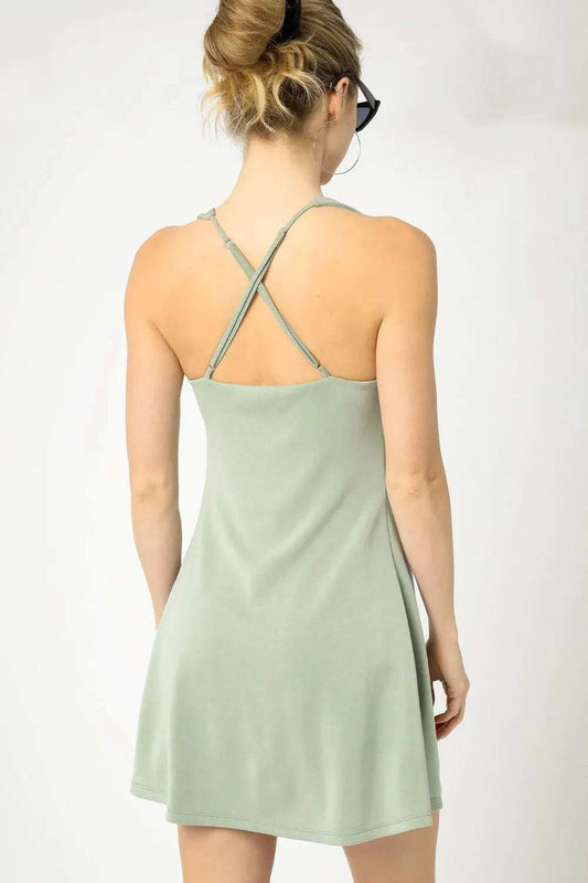 Umgee Crisscross Square Neck Active Dress - Trendsi - Flyclothing LLC