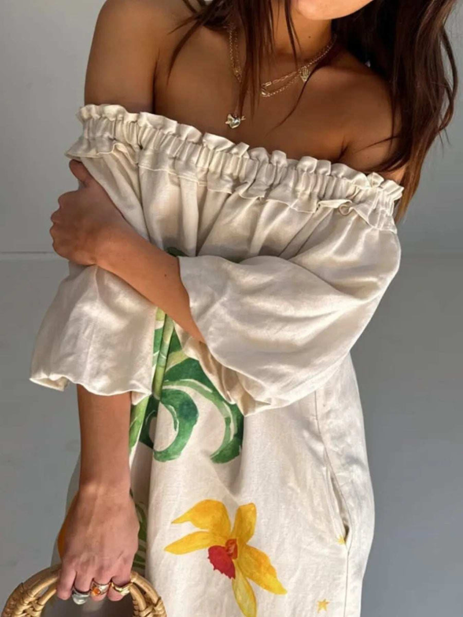 Frill Printed Off-Shoulder Dress - Trendsi - Flyclothing LLC