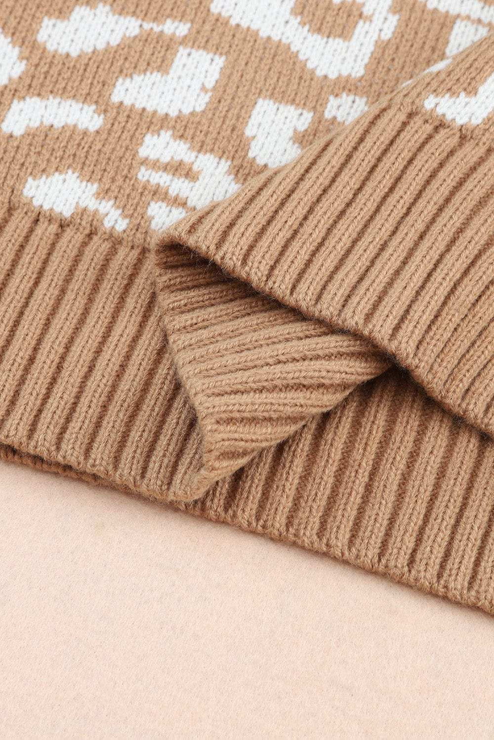 Leopard Striped Round Neck Crochet Knit Top - Trendsi - Flyclothing LLC