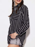 Striped Collared Neck Long Sleeve Shirt - Trendsi - Flyclothing LLC