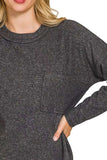 Zenana Ribbed Brushed Melange Hacci Sweater with Chest Pocket - Trendsi - Flyclothing LLC