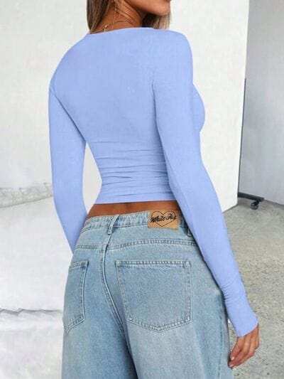 Solid Color Round Neck Long Sleeve T-Shirt - Trendsi - Flyclothing LLC