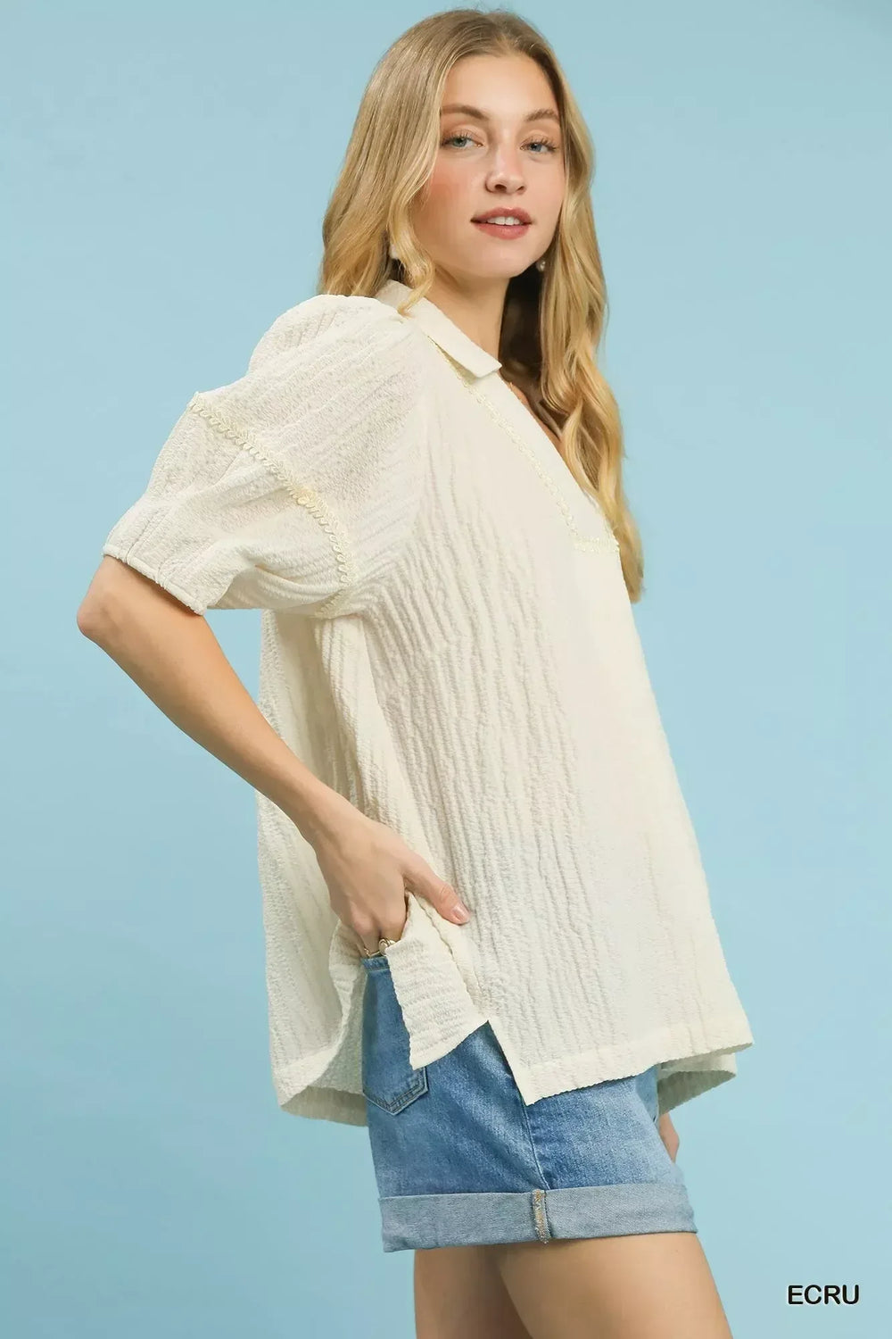 Umgee Textured Puff Sleeve Blouse - Trendsi - Flyclothing LLC