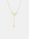 Stainless Steel Bow Pendant Necklace with Pearls - Trendsi - Flyclothing LLC