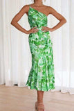 Ruched Printed Single Shoulder Midi Dress - Trendsi - Flyclothing LLC