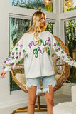 BiBi Fleur De Lis Sleeve Mardi Gras Pullover - Trendsi - Flyclothing LLC