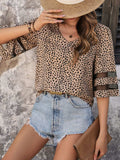Printed V-Neck Half Sleeve Blouse - Trendsi - Flyclothing LLC