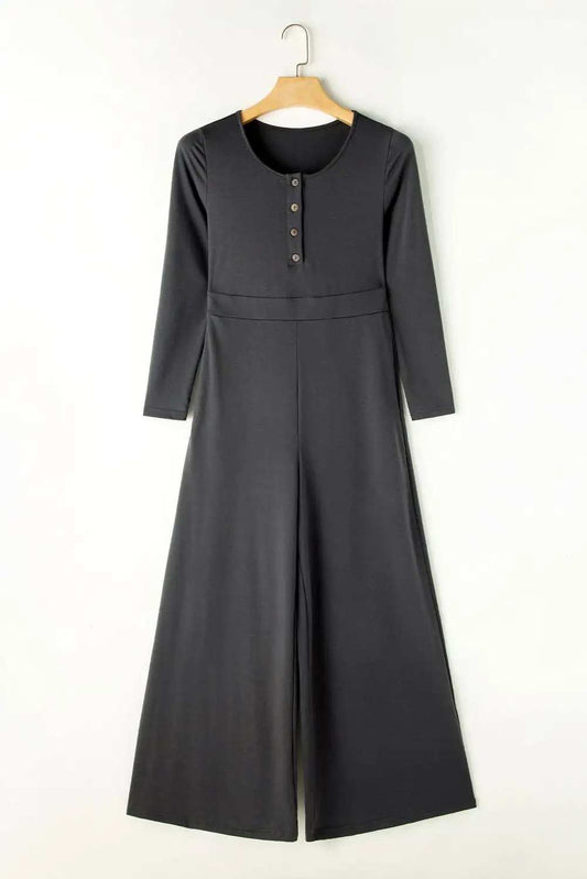 Pocketed Long Sleeve Wide Leg Jumpsuit - Trendsi - Flyclothing LLC