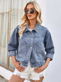 Studded Long Sleeve Denim Jacket - Trendsi - Flyclothing LLC