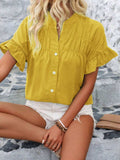 Button Down Ruffled Short Sleeve Shirt - Trendsi - Flyclothing LLC