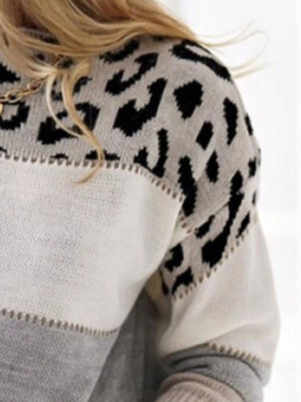 Full Size Leopard Color Block Long Sleeve Sweater Plus Size - Trendsi - Flyclothing LLC