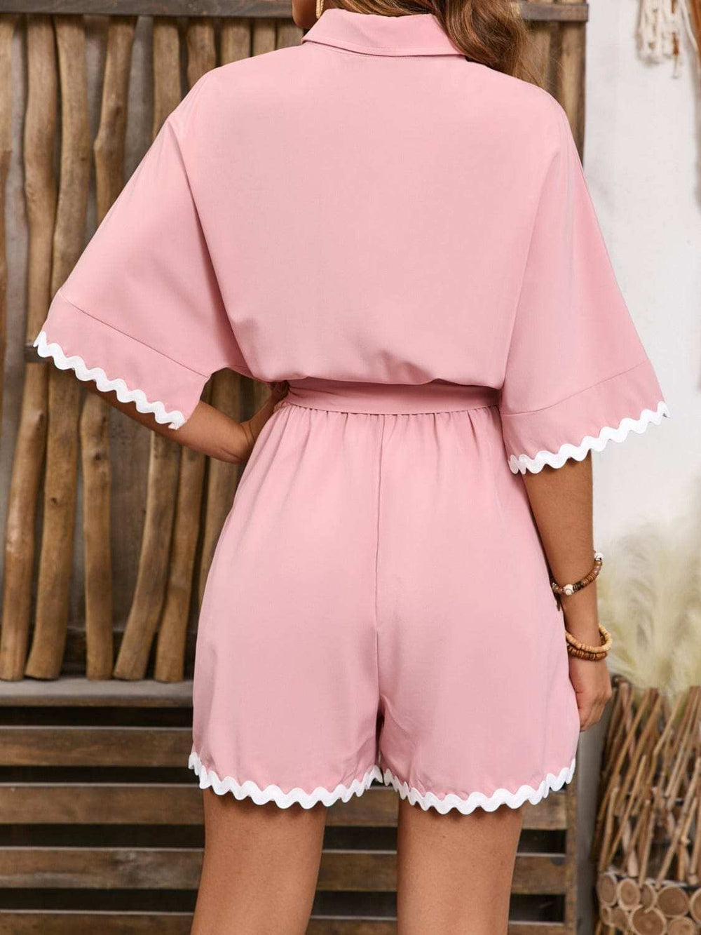 Contrast Trim Half Sleeve Romper - Trendsi - Flyclothing LLC