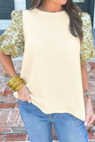 Floral Puff Sleeve Ribbed Blouse - Trendsi - Flyclothing LLC