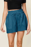Double Take Full Size Texture Raw Trim Drawstring Shorts - Trendsi - Flyclothing LLC