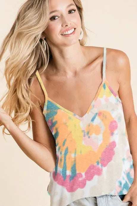 BiBi Tie Dye V-Neck Cami Tank Top - Trendsi - Flyclothing LLC