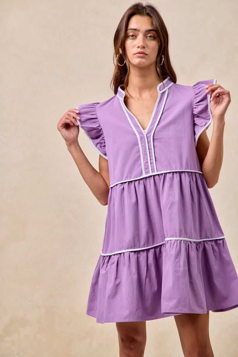 BiBi Gameday Theme Contrast Binding Ruffled Dress - Trendsi - Flyclothing LLC