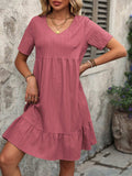 V-Neck Short Sleeve Mini Dress - Trendsi - Flyclothing LLC