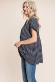 Cotton Bleu by Nu Label Striped Button Front Baby Doll Top - Trendsi - Flyclothing LLC